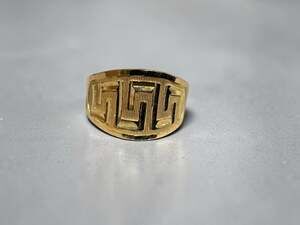 14K Yellow Gold Greek Key Meander Wide Concave Band Ring